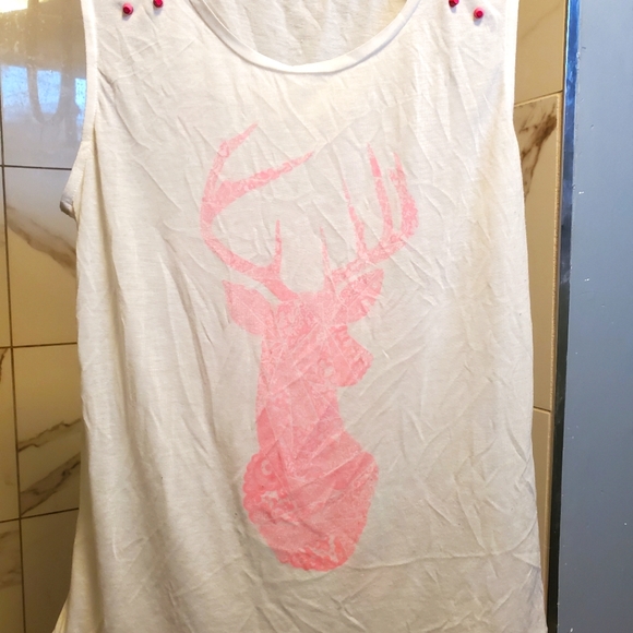 Ardene deer print studded neon pink & white muscle workout sleeveless tank top - Picture 2 of 8